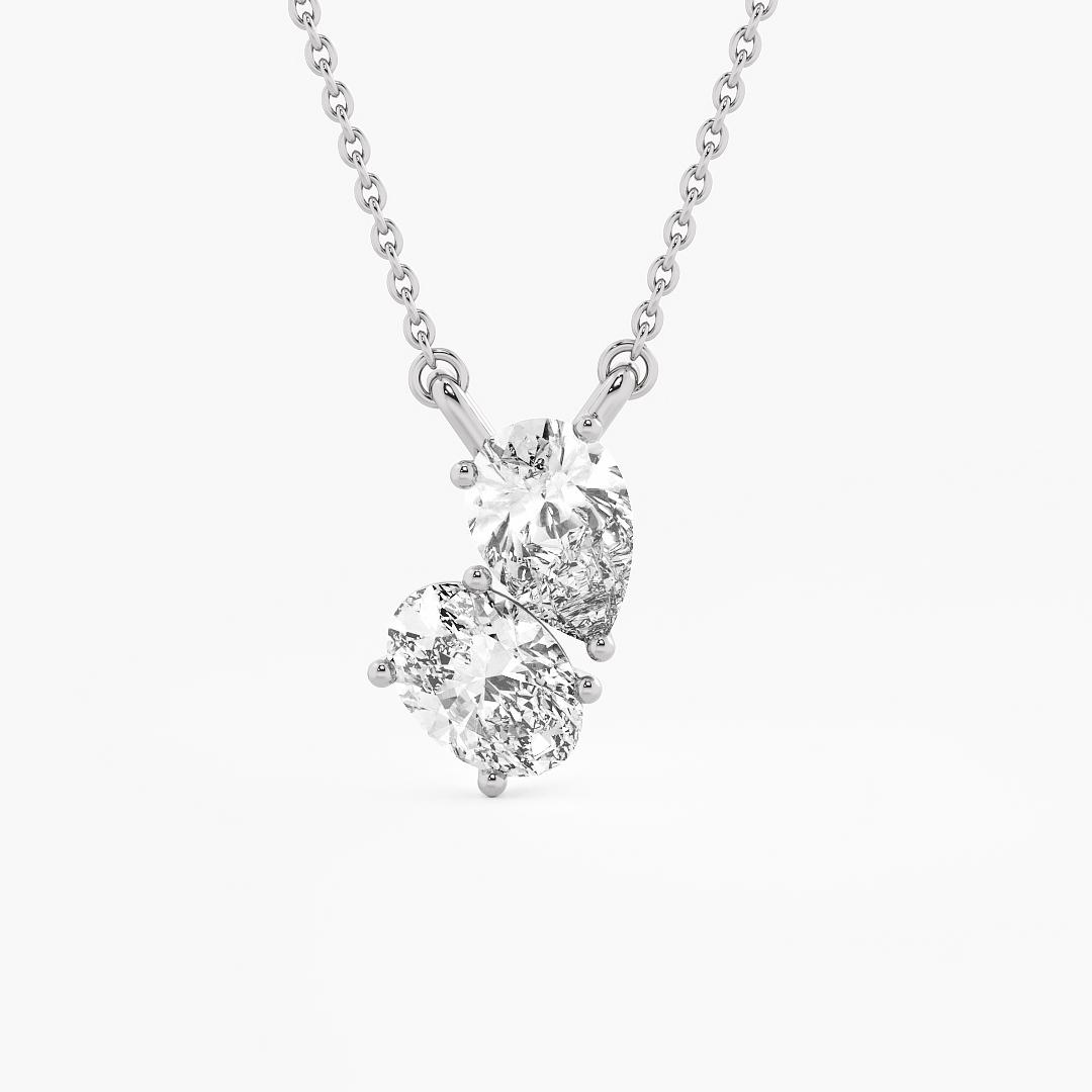 Lab Grown Diamond Two Stone Pendant Pear and Oval Cut in 18K White Gold (1.50 ct. tw.)